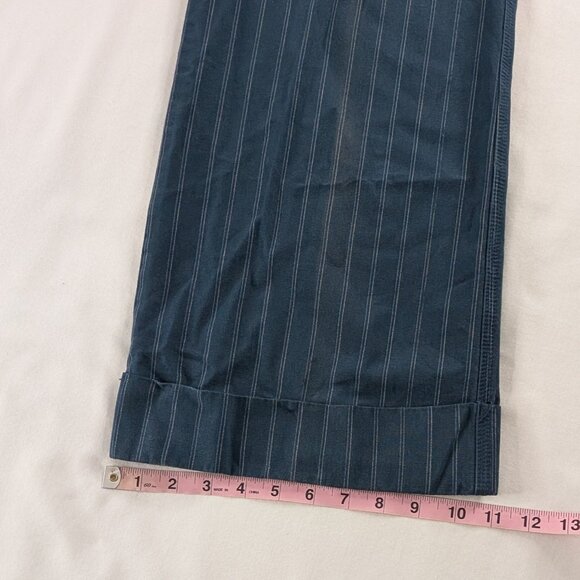 Y2k American Eagle Outfitters Blue White Pinstripe Low Rise Wide Leg Cuff Pants - Picture 7 of 9